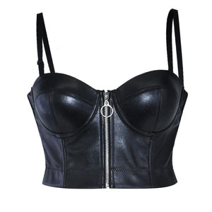 Leather Straps Bustier Zipper Top - Sexi Biker