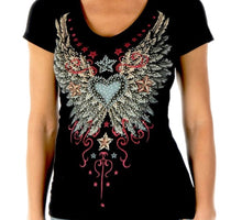 Load Image into Gallery Viewer, Vintage Wings &amp; Stars T-shirt - Sexi Biker