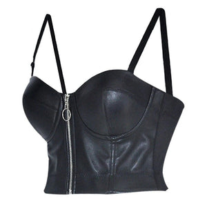 Leather Straps Bustier Zipper Top - Sexi Biker