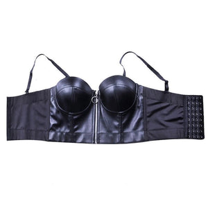 Leather Straps Bustier Zipper Top - Sexi Biker