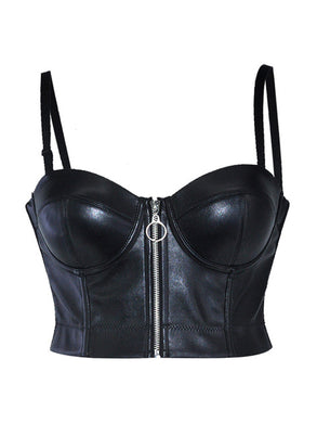 Leather Straps Bustier Zipper Top - Sexi Biker