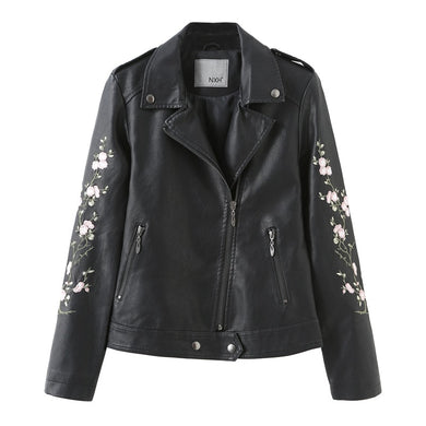 Floral Embroidered Leather Moto Jacket - Sexi Biker