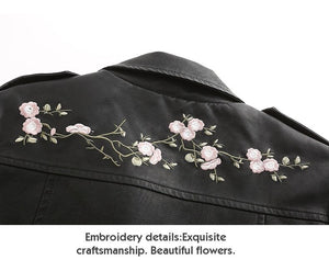 Floral Embroidered Leather Moto Jacket - Sexi Biker