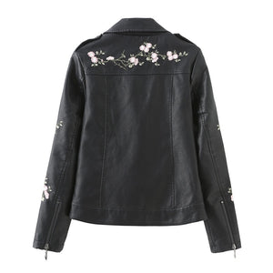 Floral Embroidered Leather Moto Jacket - Sexi Biker